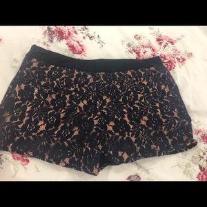 Navy and peach lace shorts